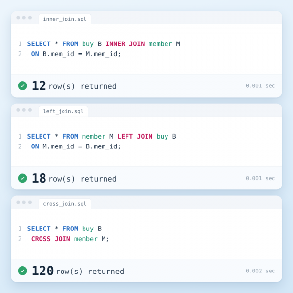 SQL 조인(join) 종류별 차이 | 같은 테이블인데 결과가 12건, 18건, 120건인 이유